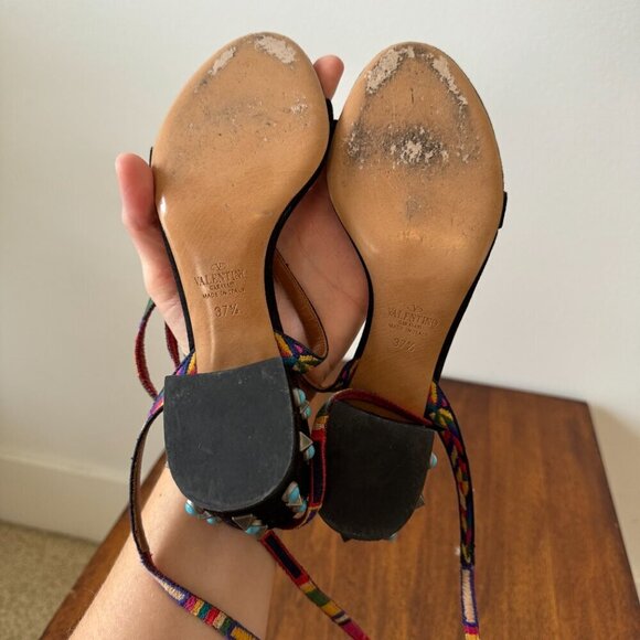 Valentino Rockstud  Multicolored Accents Black Suede Sandals - Picture 8 of 12